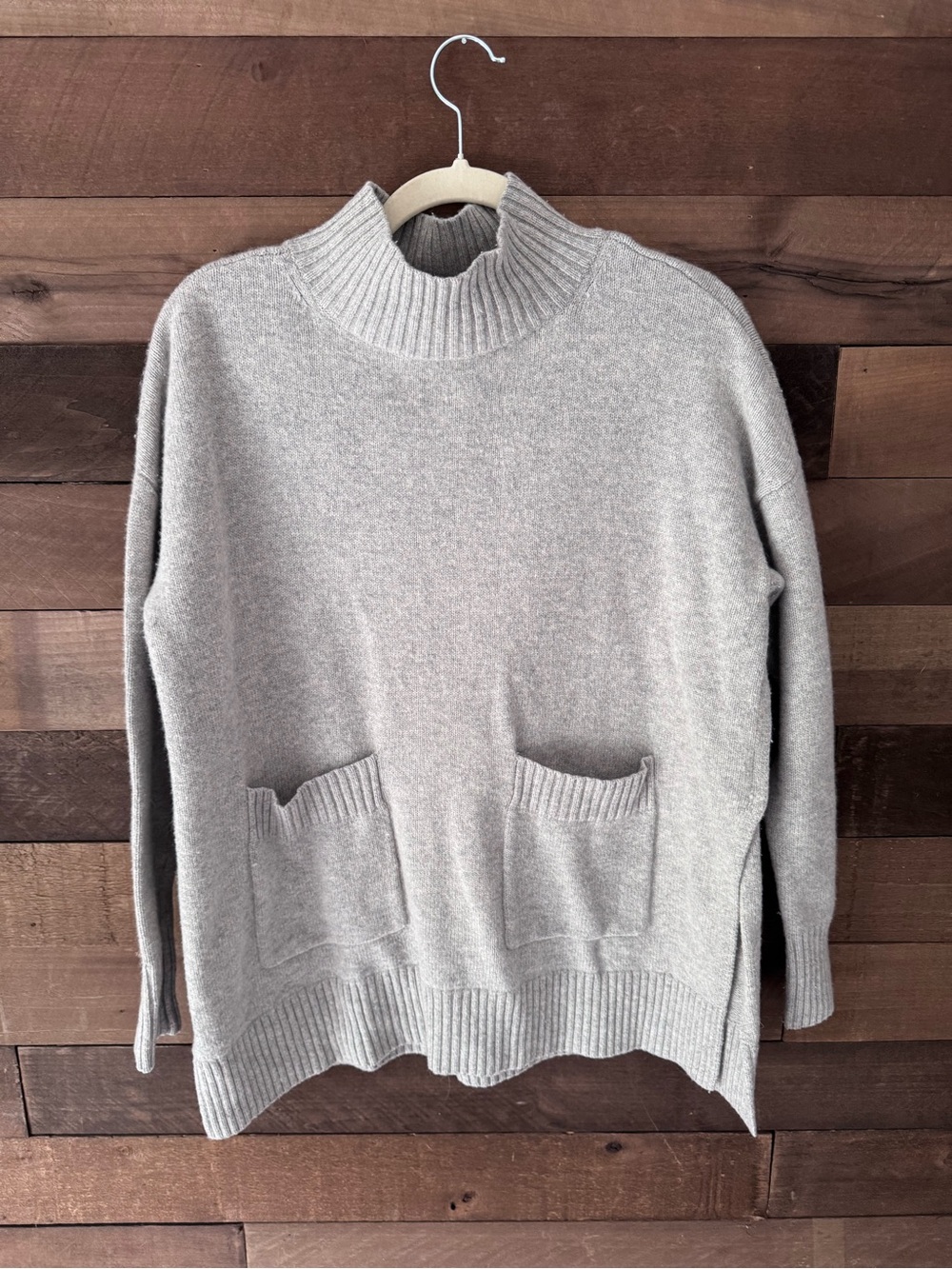 Light Gray Mock Neck Pocket Sweater - W/ Cashmere